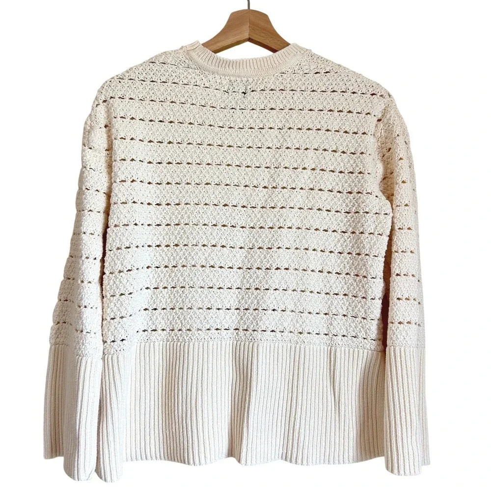 Gap Size XS Cream Cotton Crochet Pointelle Open Knit Sweater‎ Cottage Fisherman